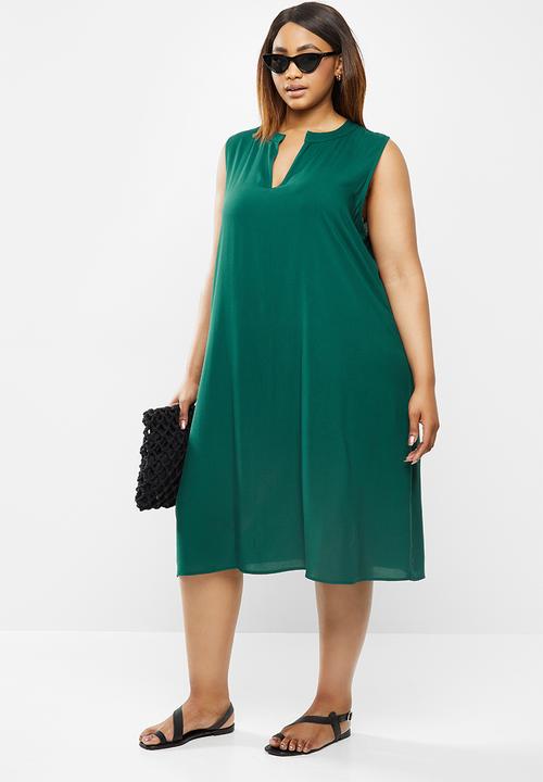 edit Plus - Short sleeve mandarin dress - green