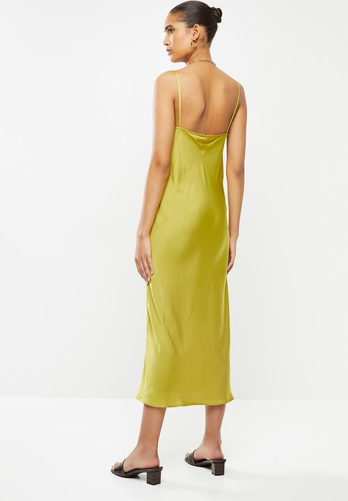 VELVET - Satin cowl midi slip dress - lime