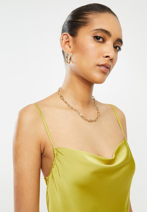 VELVET - Satin cowl midi slip dress - lime