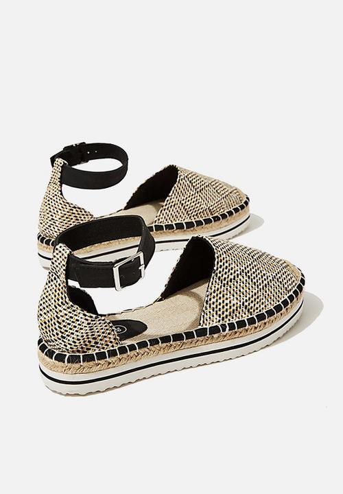 Cotton On - Nahla flatform - black & white raffia