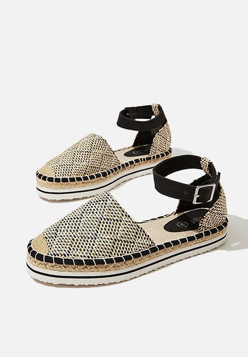 Cotton On - Nahla flatform - black & white raffia