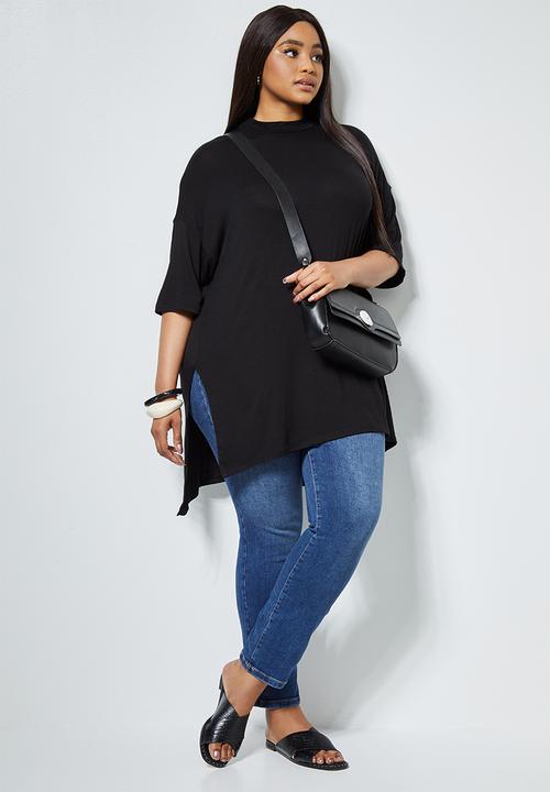 Superbalist - High neck longline T-shirt - black