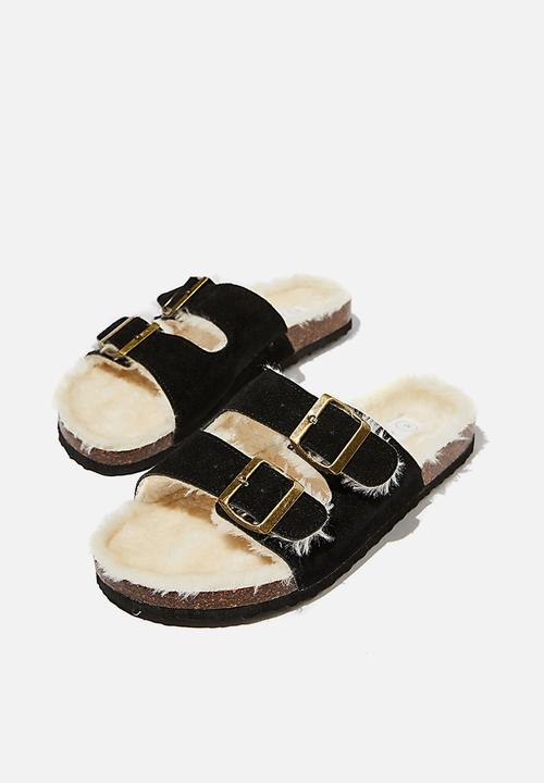 Cotton On - Cosy double buckle slipper - black