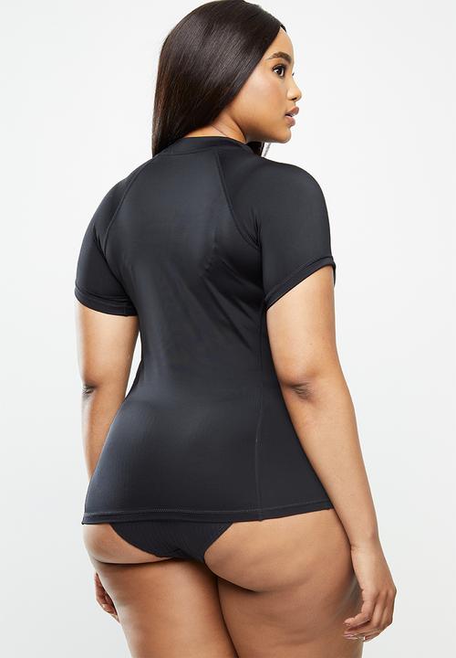 Lizzy - Plus size janis cap sleeve rash vest - black