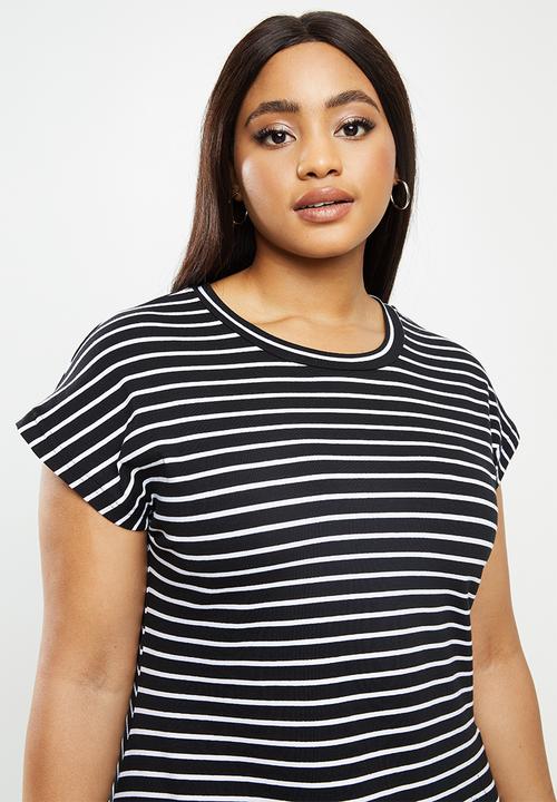 Me&B - Plus easy knit hanky dress - black & white 