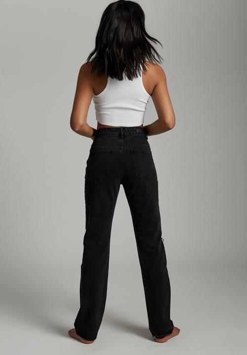Cotton On - Long straight jean - midnight black rip