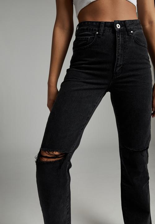 Cotton On - Long straight jean - midnight black rip