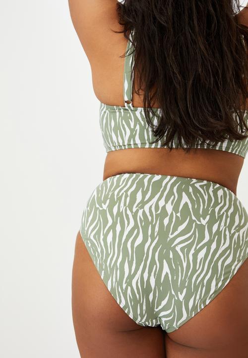 Cotton On - Curve high waisted full bikini bottom - khaki zebra