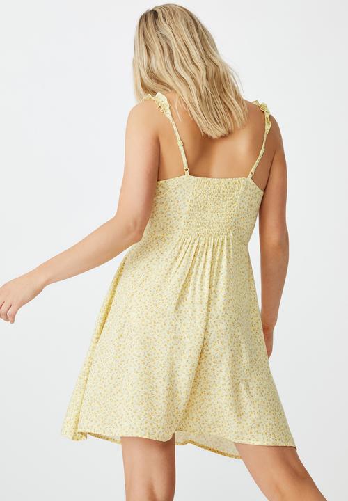 Cotton On - Woven quinn ruffle strap mini dress - robyn ditsy cali yellow