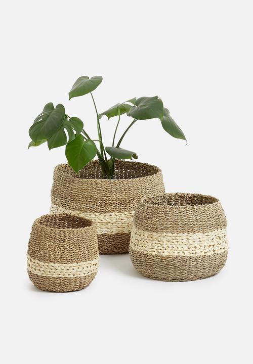 H&S - Palm leaft basket set of 3 - natural