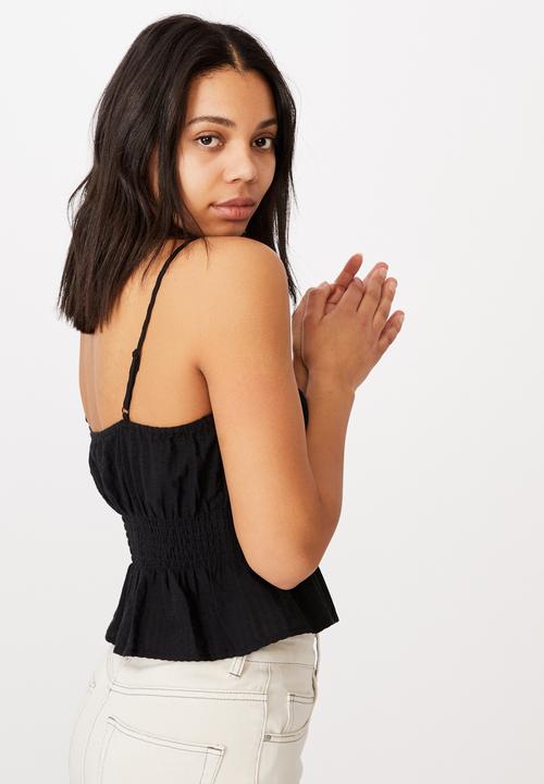 Cotton On - Dakota shirred crop cami - black