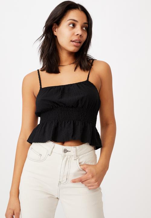 Cotton On - Dakota shirred crop cami - black