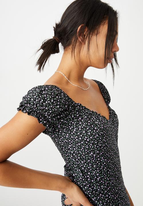 Cotton On - The sweetheart neck mini dress - Robin ditsy black