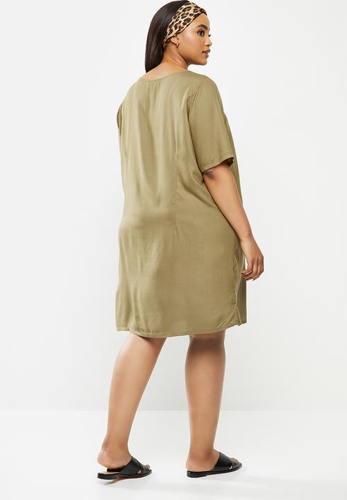 JUNAROSE - Maika 2/4 sleeve dress -covert green