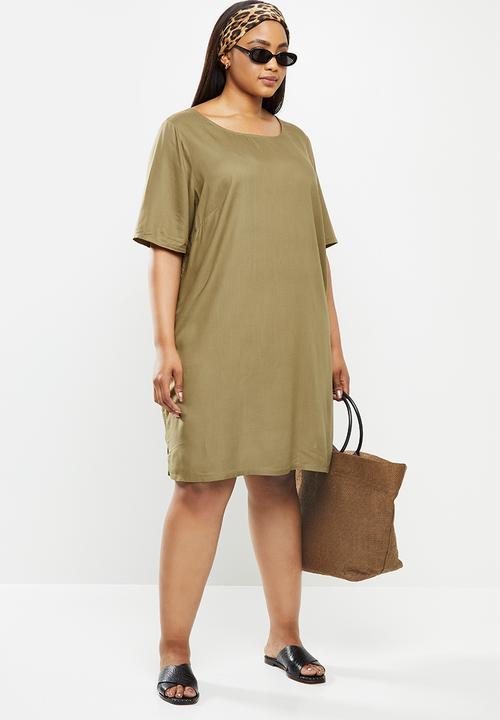 JUNAROSE - Maika 2/4 sleeve dress -covert green