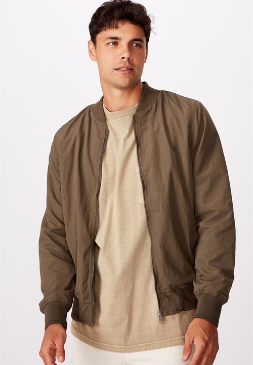 khaki stretch bomber jacket