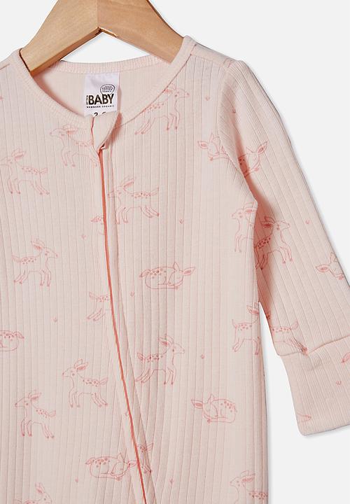 Cotton On - Organic newborn zip through romper - crystal pink deer