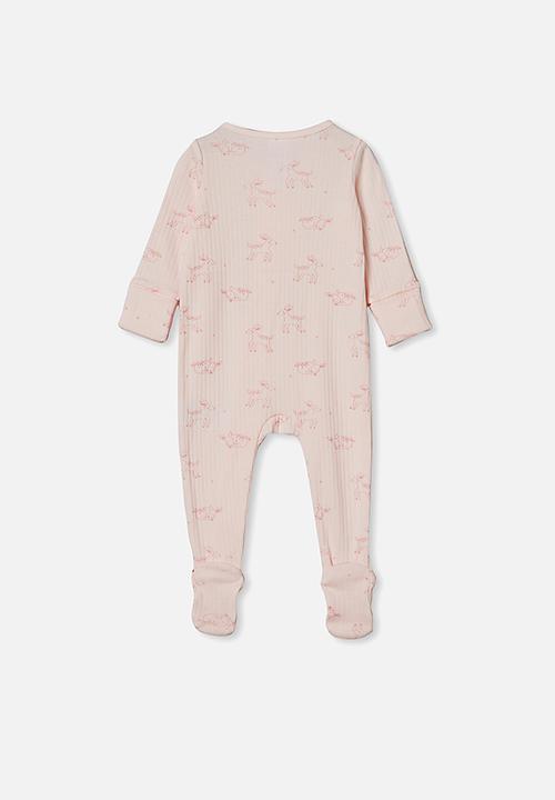 Cotton On - Organic newborn zip through romper - crystal pink deer