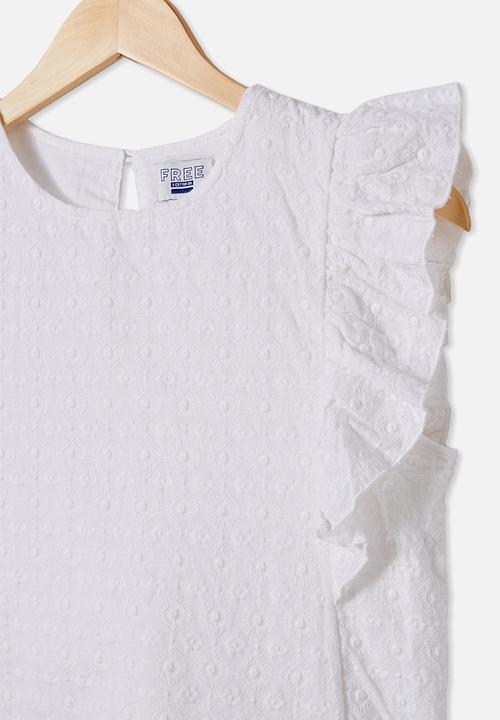 Free by Cotton On - Kiera broderie top - white