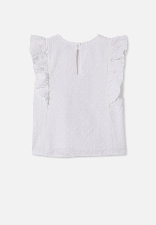 Free by Cotton On - Kiera broderie top - white