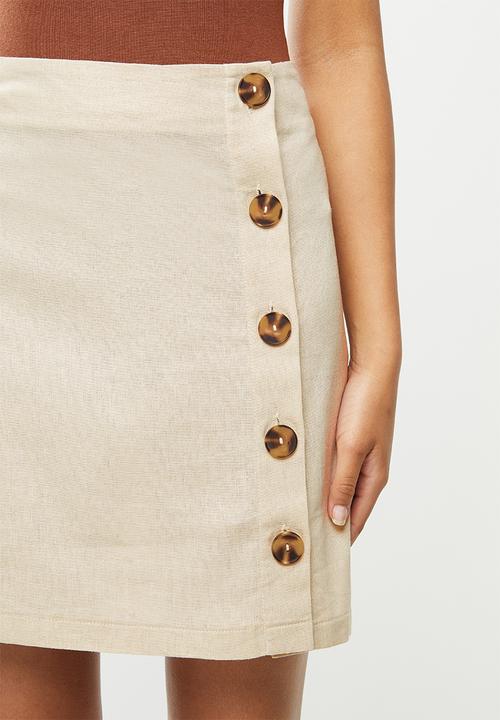 Blake - Linen rayon button down a-line mini skirt - neutral