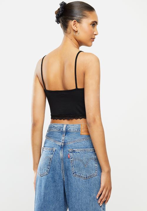 Blake - Cami crop top with lace - black