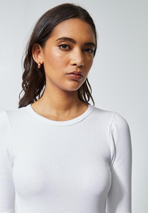 Superbalist - Single hi neck puff sleeve rib top - white