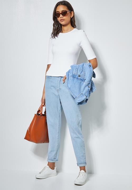 Superbalist - Single hi neck puff sleeve rib top - white