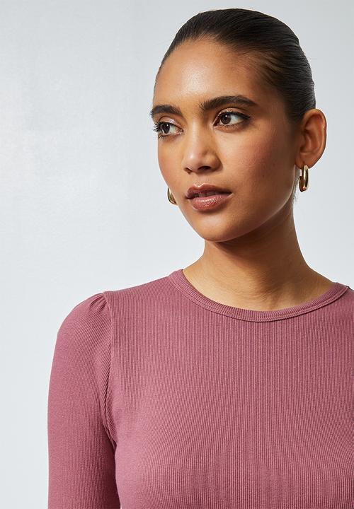 Superbalist - Single hi neck puff sleeve rib top - pink