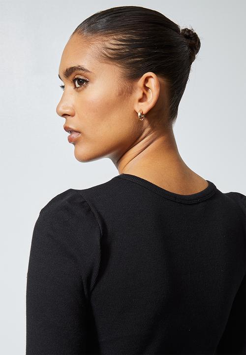 Superbalist - Single hi neck puff sleeve rib top - black