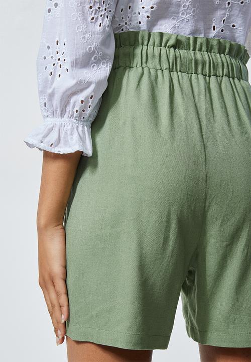 Superbalist - Linen blend paperbag shorts - sage