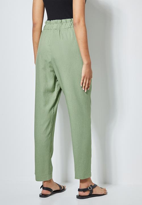Superbalist - Linen blend paperbag pants - sage