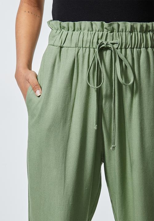 Superbalist - Linen blend paperbag pants - sage