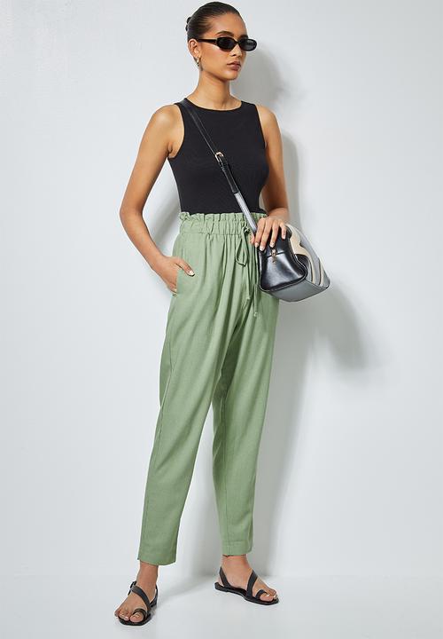 Superbalist - Linen blend paperbag pants - sage