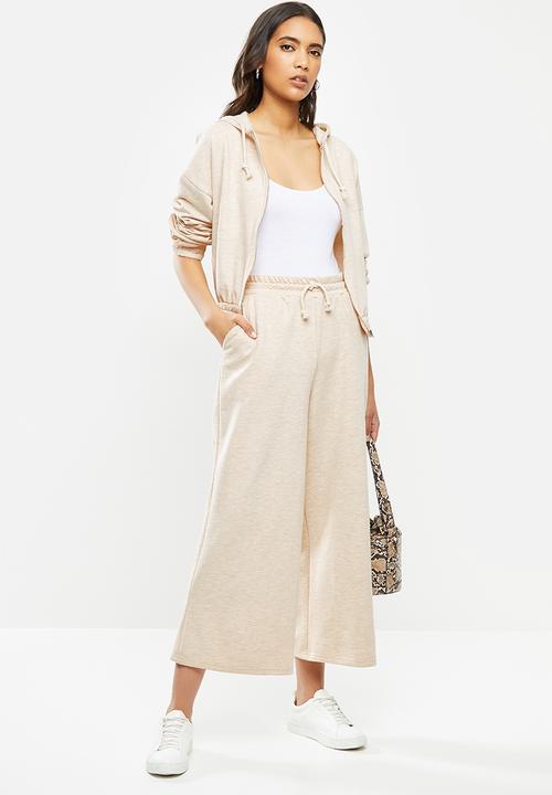 Me&B - Wide leg crop track pant - beige 