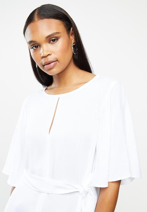edit - Notch neck wide sleeve blouse - white