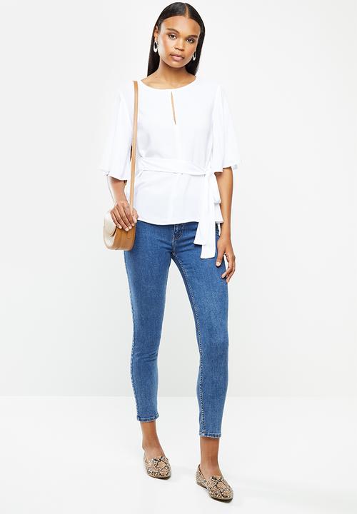 edit - Notch neck wide sleeve blouse - white