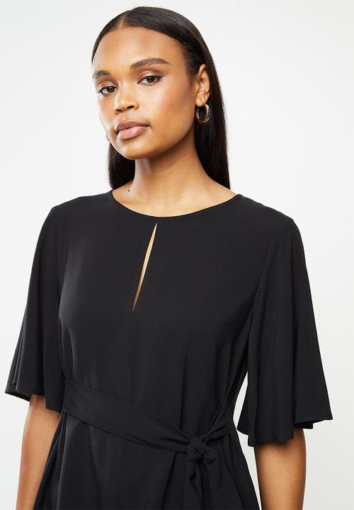edit - Notch neck wide sleeve blouse - black