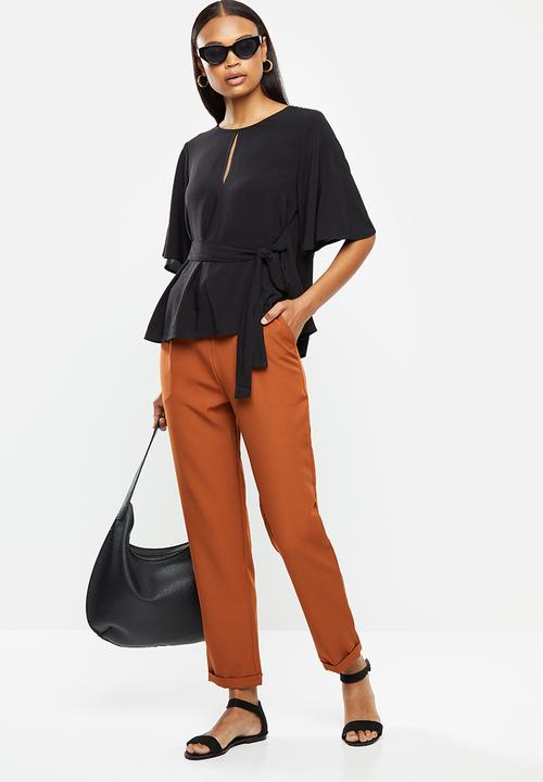 edit - Notch neck wide sleeve blouse - black