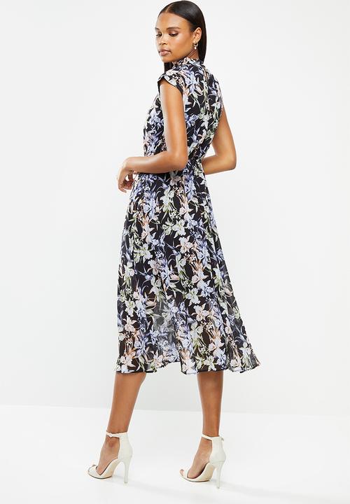 edit - Sleeveless gauged waist midi dress - multi 