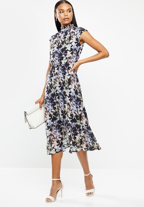 edit - Sleeveless gauged waist midi dress - multi 