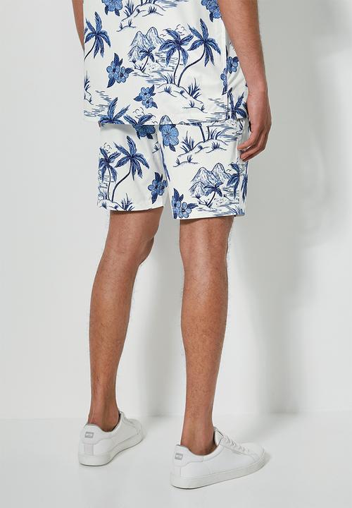 Superbalist - Deco pattern chino short - white & blue 