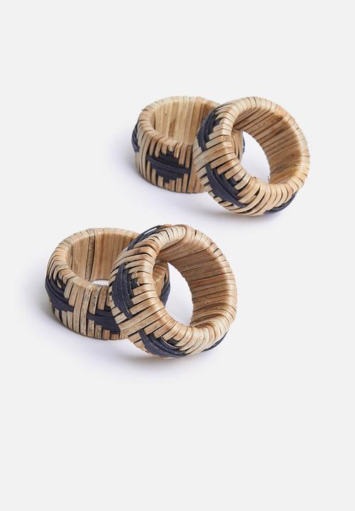 Sixth Floor - Rattan napkin ring holder set of 4 - natural & black