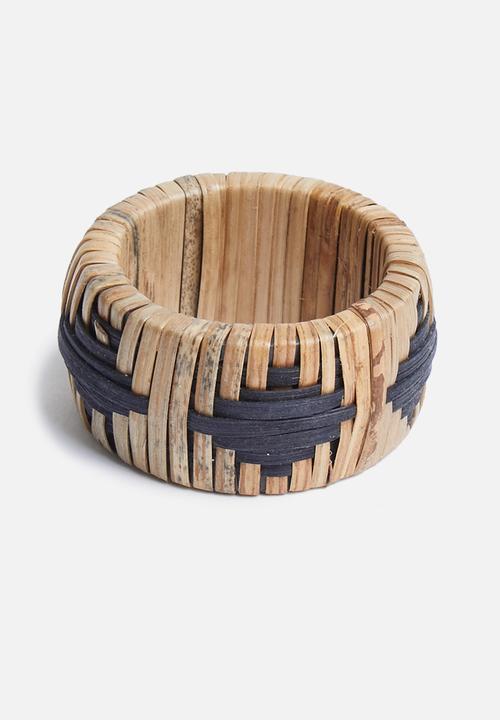 Sixth Floor - Rattan napkin ring holder set of 4 - natural & black