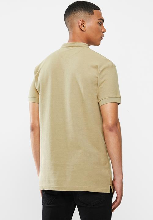 Jonathan D - Mandarin collar short sleeve golfer - beige