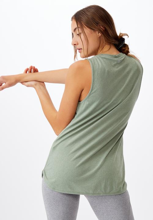 Cotton On - Active curve hem tank - basil green marle