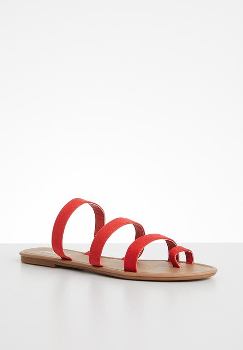 Cotton On - Everyday toe loop multi strap slide - red micro