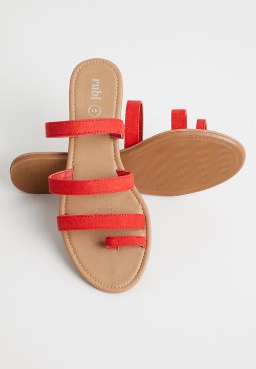 Cotton On - Everyday toe loop multi strap slide - red micro