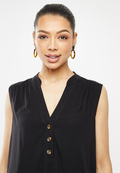 edit - Wide hem hi low vest - black