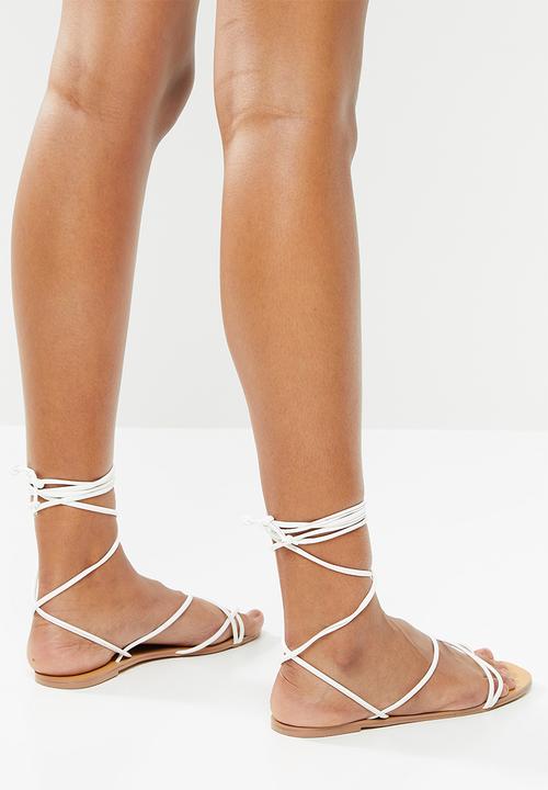 Public Desire - Sunset strappy lace up flat sandal - white